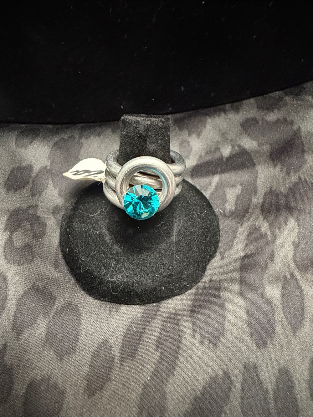 Silver Ring with Bright Teal Crystal